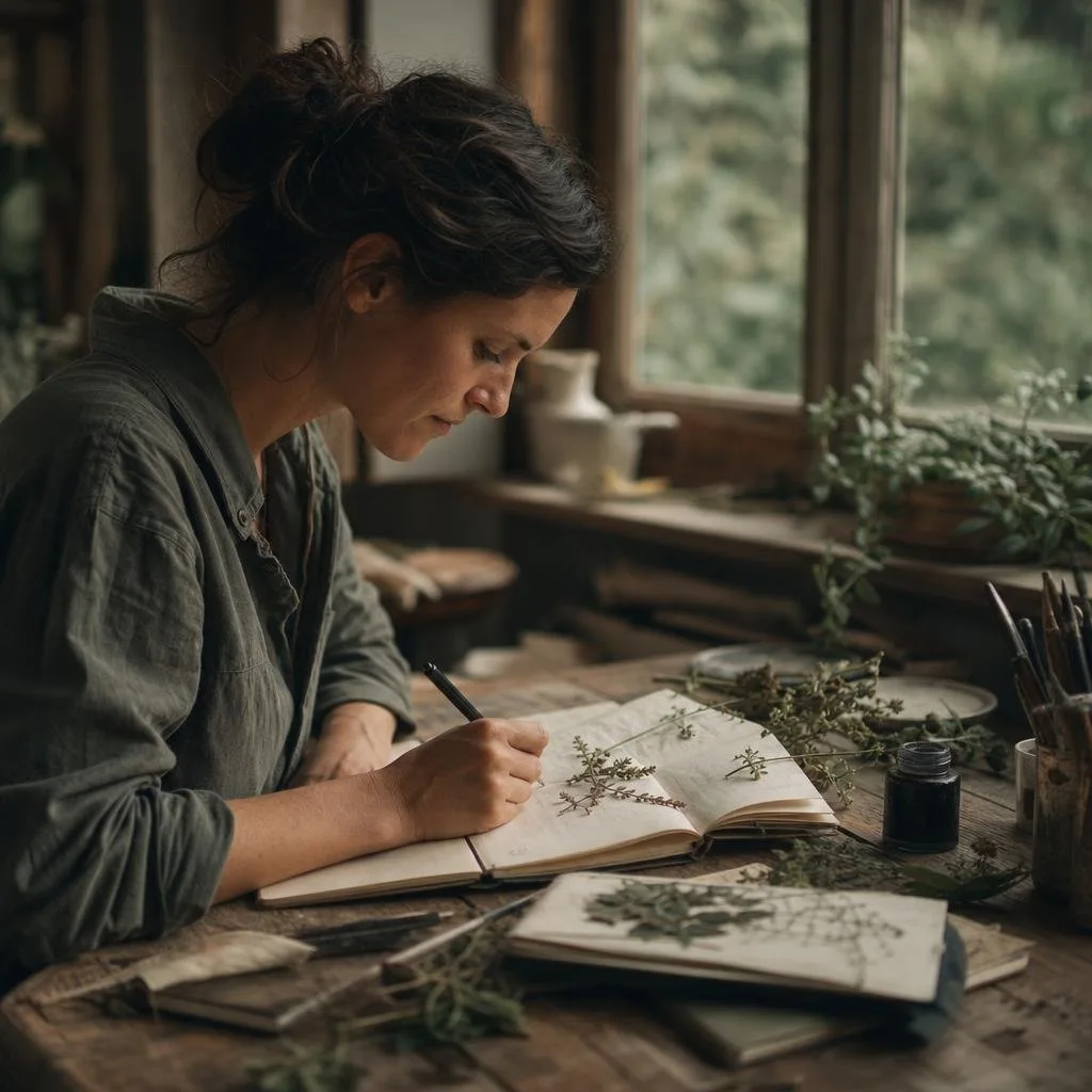A naturalist watching a river valley from a ridge at dusk